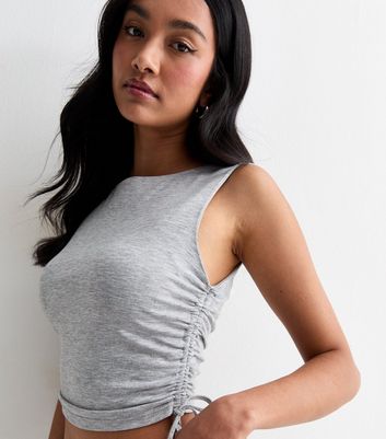 Grey Marl Jersey Tie Side Crop Vest New Look