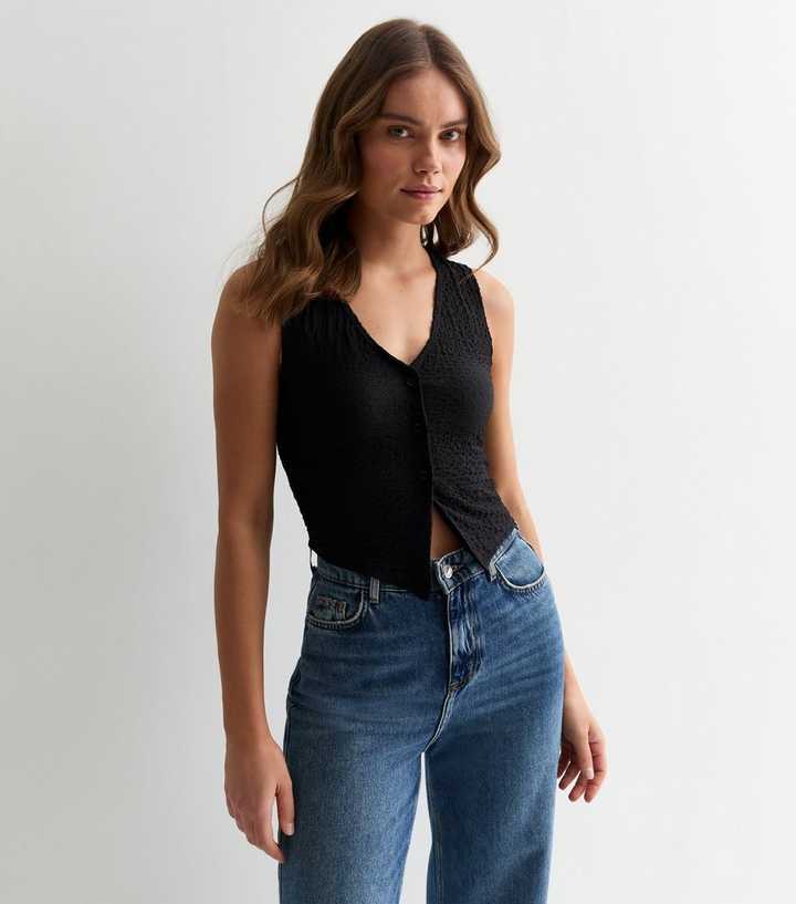 Black Jersey Button Down Vest