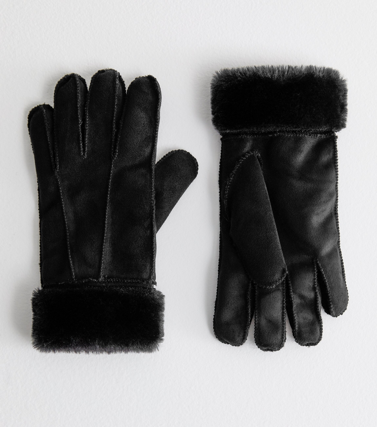 Black Suedette Gloves Faux Fur Lined Gloves New Look