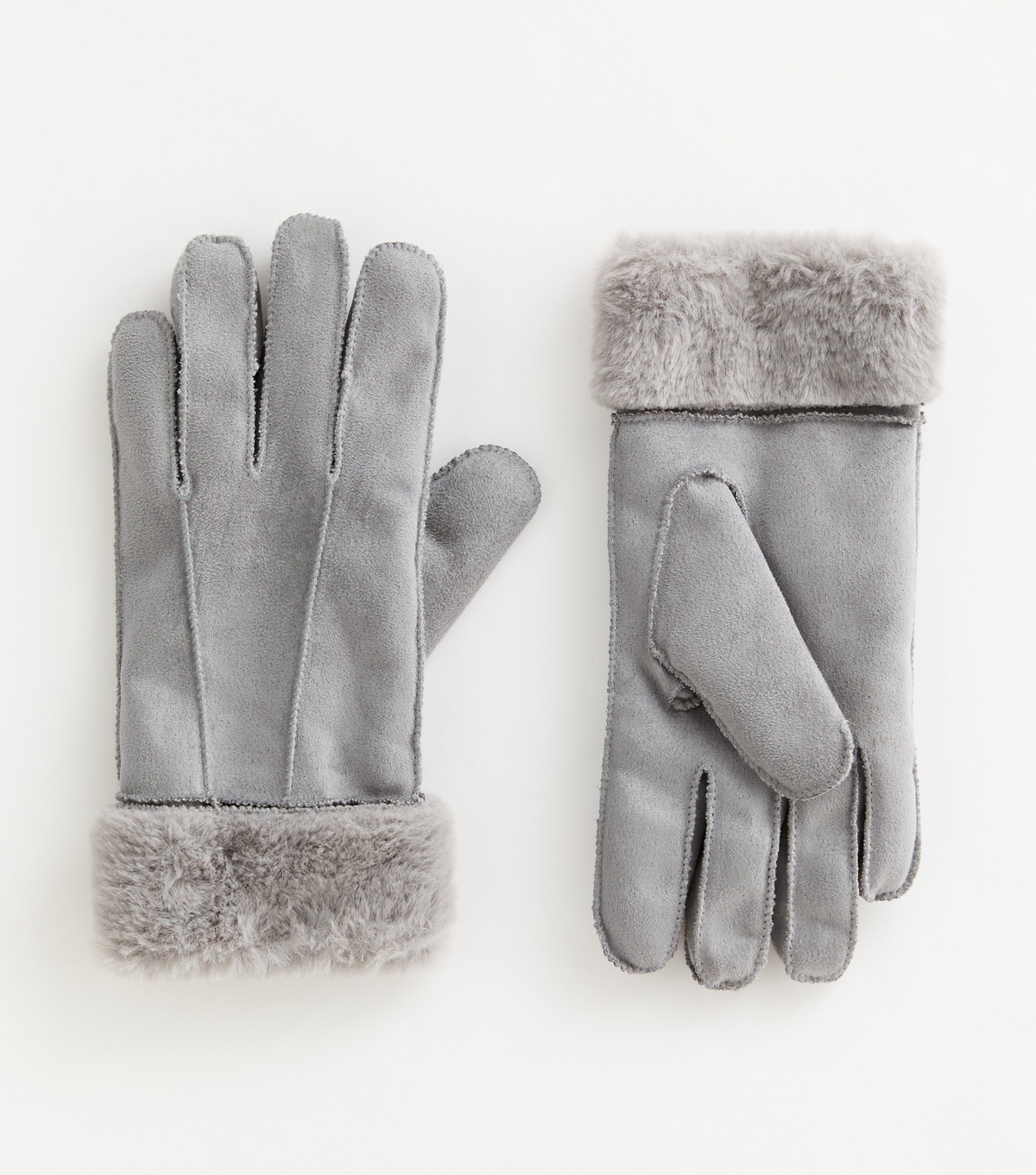 Grey Suedette Gloves Faux Fur Lined Gloves New Look