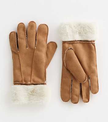 Camel Suedette Gloves Faux Fur Lined Gloves