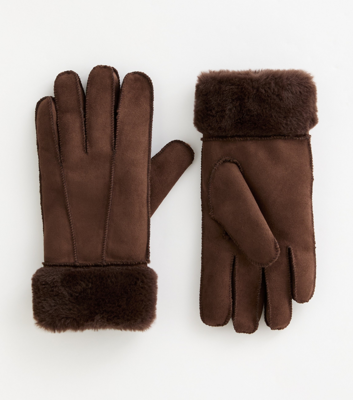 Dark Brown Suedette Gloves Faux Fur Lined Gloves New Look