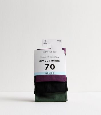 3 Pack of Multicoloured Opaque 70 Denier Tights New Look