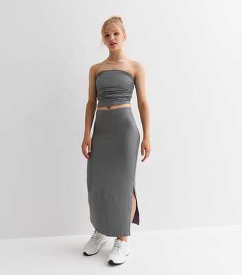 Girls Grey Split Hem Midi Skirt