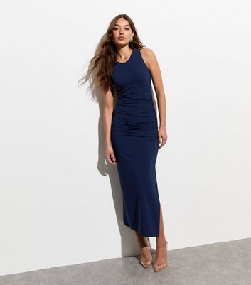 Blue Ruched Sleeveless Midi Dress New Look