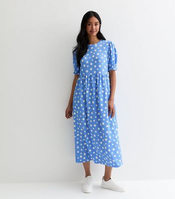 Blue Spot Crinkle Midi Dress New Look