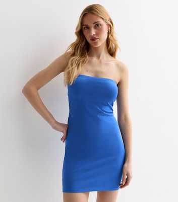Blue Jersey Bandeau Mini Dress