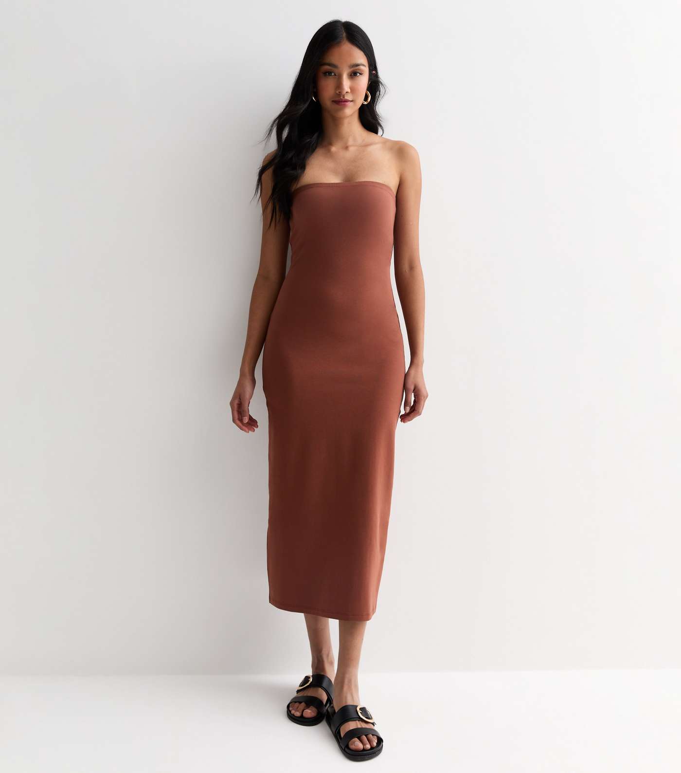 Brown Jersey Bandeau Midi Dress Image 3