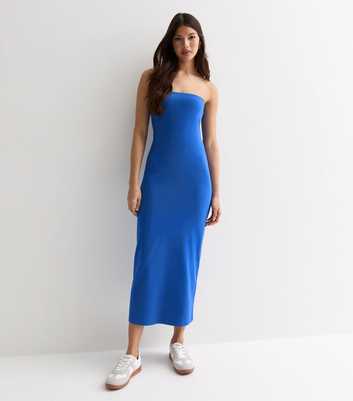 Blue Jersey Bandeau Midi Dress