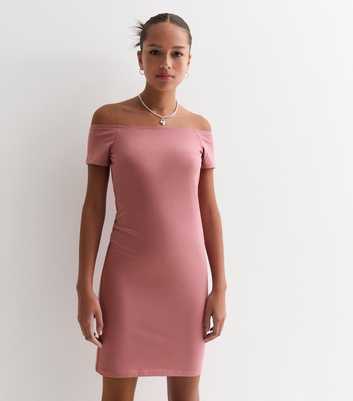 Girls Pink Stretch-Cotton Bardot Dress