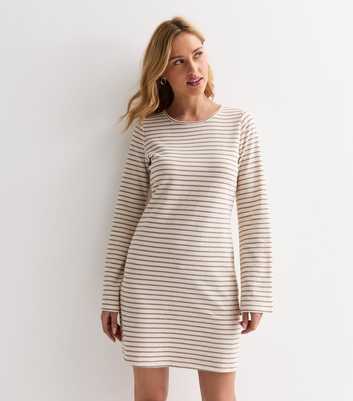 Off White Cotton Stripe Open-Back Mini Dress 