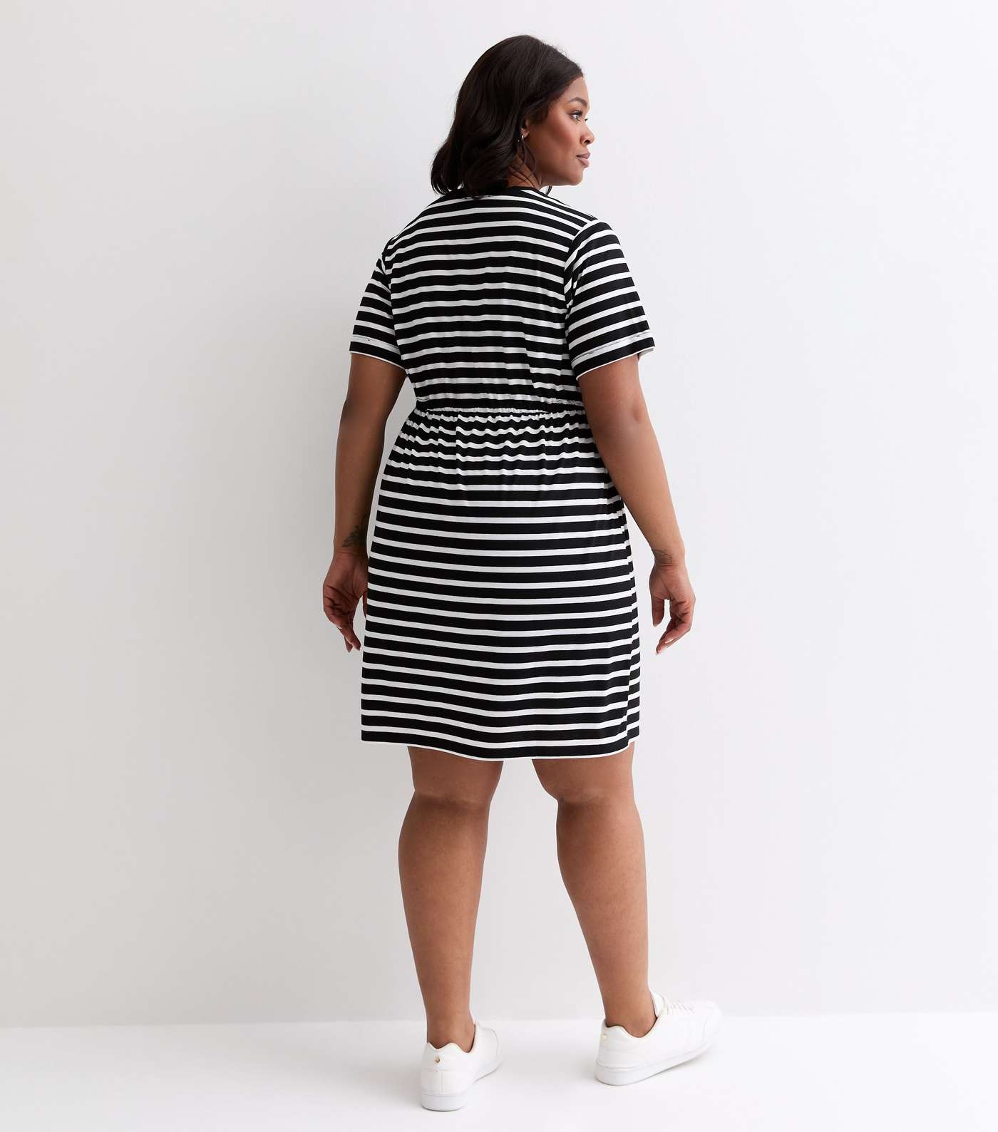 Curves Black Stripe Jersey Drawstring Mini Dress Image 4