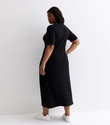 Curves Black Ribbed Jersey Midi Dress New Look