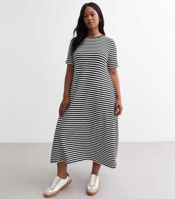 Curves Black Striped Ribbed Midi Dress