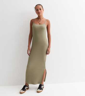  Girls Green Ribbed Cotton-Blend Maxi Dress