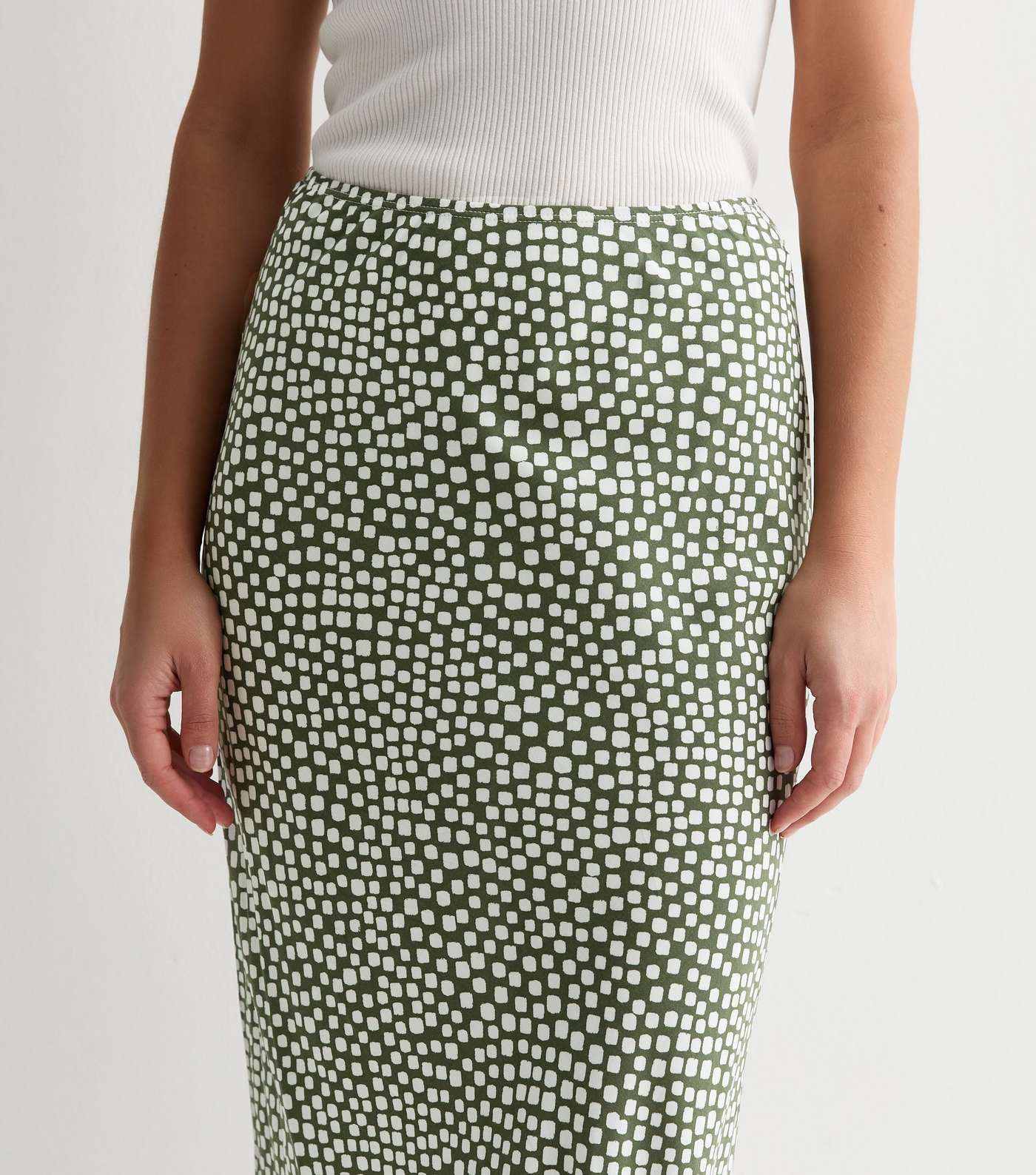 Green Spot Print Bias Cut Midi Skirt Image 2