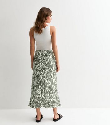 Green Spot Print Bias Cut Midi Skirt New Look