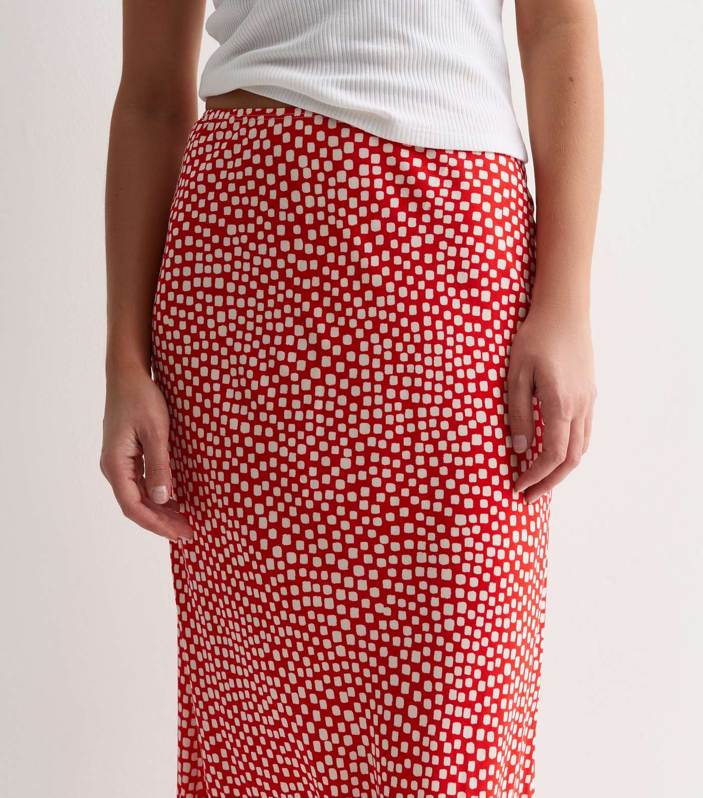 Red Spot Print Bias Cut Midi Skirt Image 2