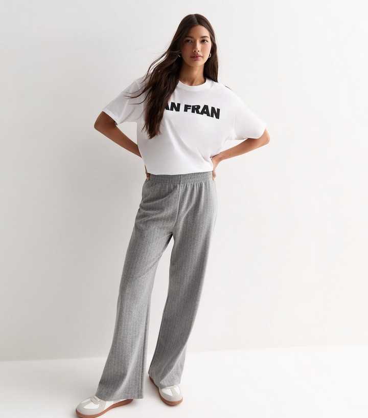 Light Grey Pinstripe Wide Leg Joggers