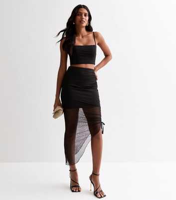 Black Slinky High Waist Midi Skirt