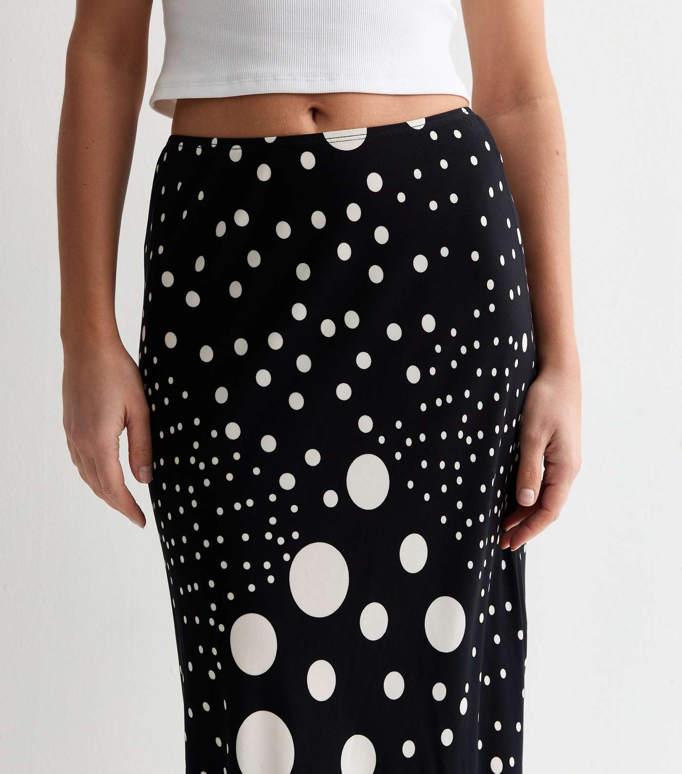Black Spot Print Bias Cut Midi Skirt Image 2