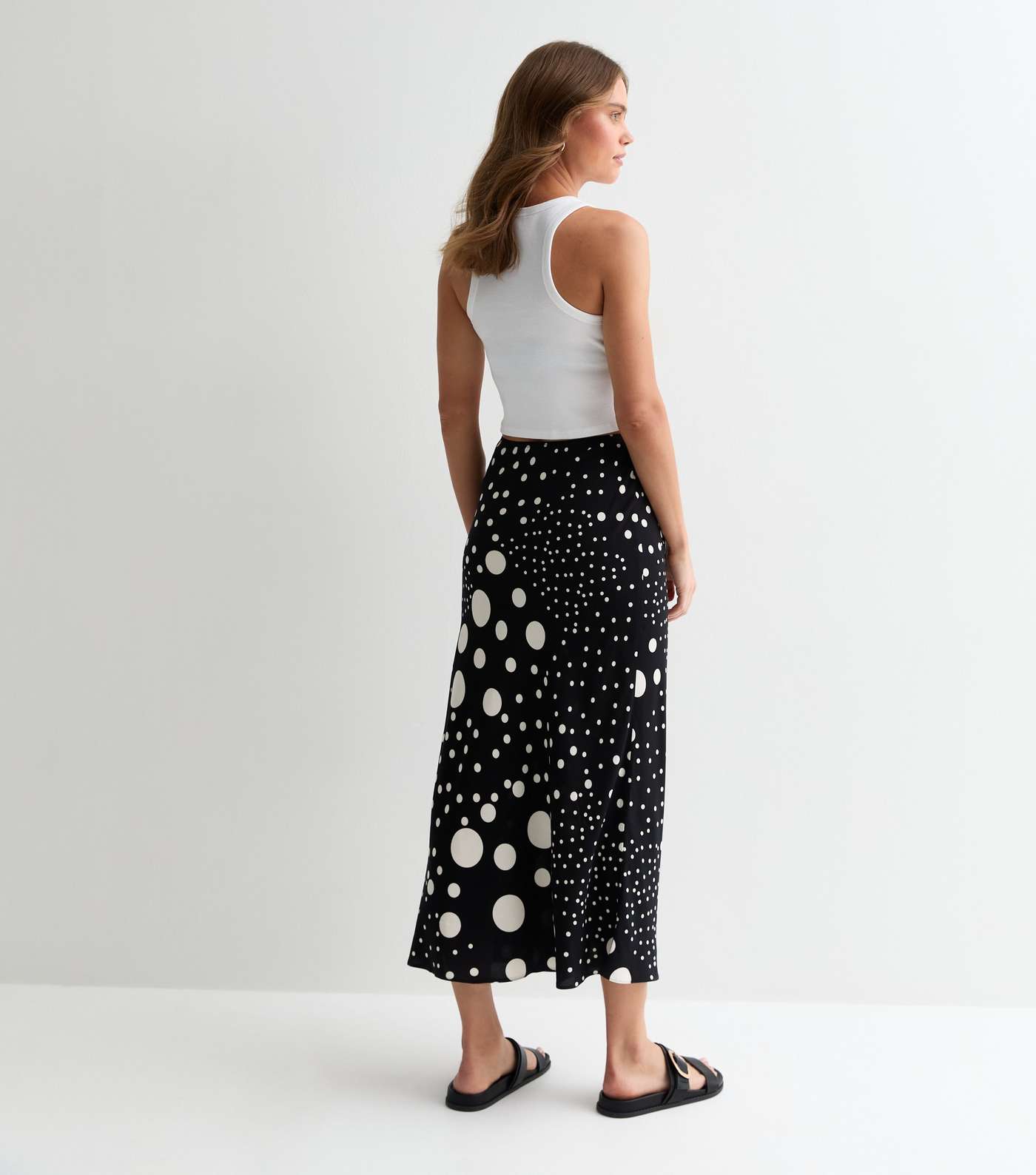 Black Spot Print Bias Cut Midi Skirt Image 4