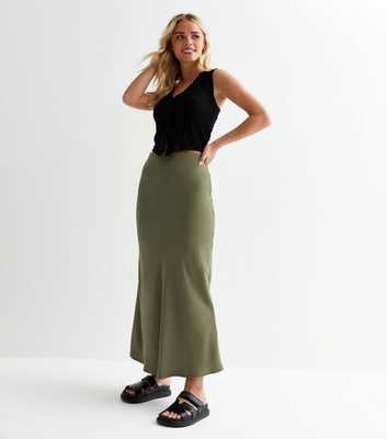 Petite Khaki Bias Cut Midi Skirt