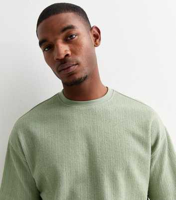 Green Textured Cotton-Blend Oversized T-Shirt