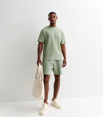 Men's Green Textured Cotton-Blend Oversized T-Shirt New Look