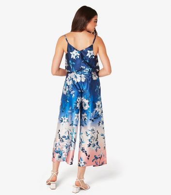 Apricot Navy Ombré Floral Satin Split Leg Jumpsuit New Look