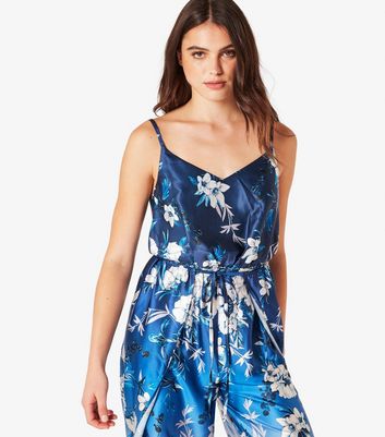 Apricot Navy Ombré Floral Satin Split Leg Jumpsuit New Look