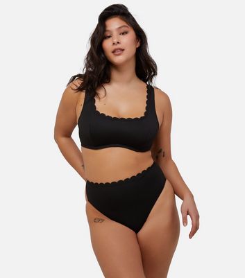 Black scalloped high waisted bikini online