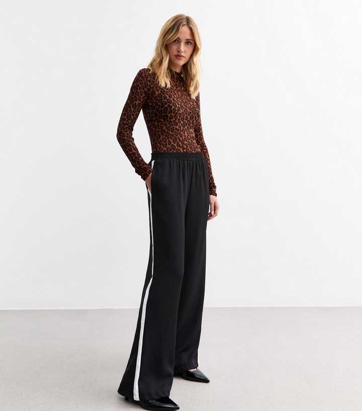 Black Stripe Wide Leg Tailored Joggers