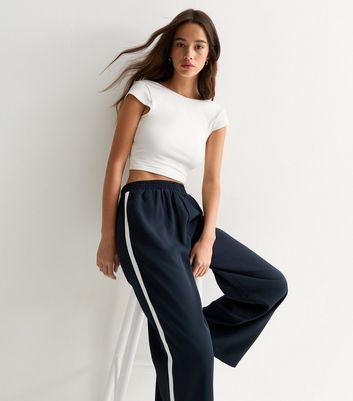 Navy Stripe Wide Leg Tailored Joggers New Look