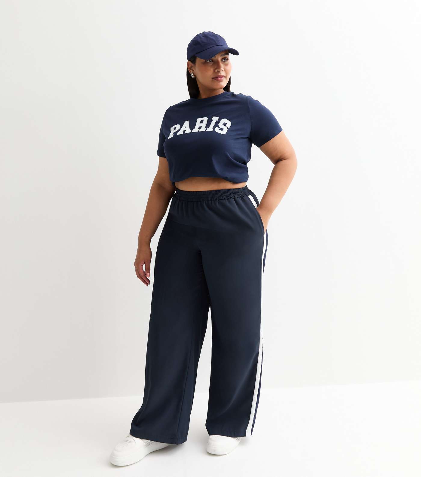 Navy Stripe Wide Leg Tailored Joggers Image 3