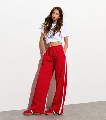 Red Stripe Wide Leg Tailored Joggers New Look