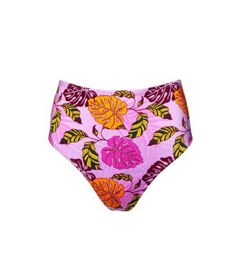 Peek Beau Pink Palm Print High Waist Bikini Bottoms