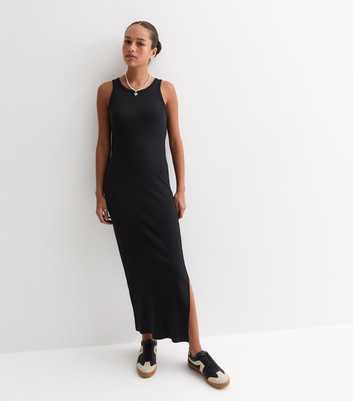 Girls Black Rib Racer-Vest Jersey Maxi Dress