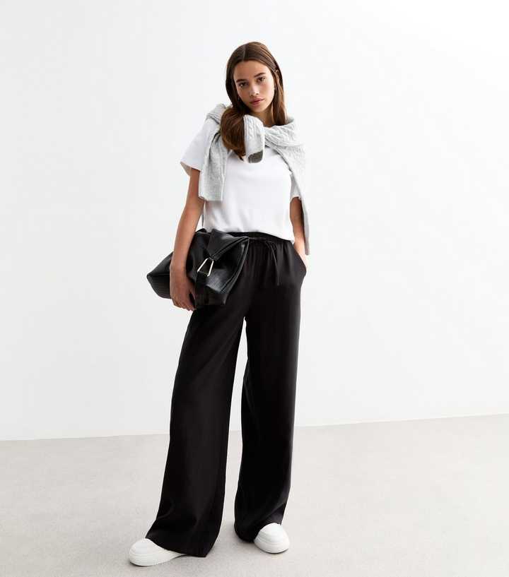 Black Drawstring Wide Leg Trousers