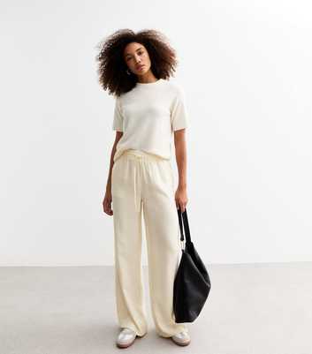 Off White Drawstring Wide Leg Trousers