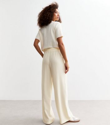 Off White Drawstring Wide Leg Trousers | New Look
