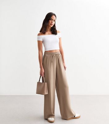 Mink Drawstring Wide Leg Trousers New Look