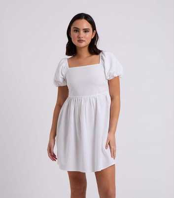 Urban Bliss White Shirred Mini Milkmaid Dress