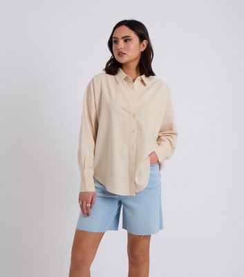 Urban Bliss Stone Linen-Blend Oversized Shirt | New Look