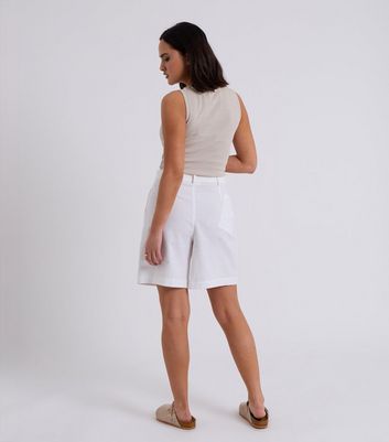 Urban Bliss White Linen-Blend Shorts New Look