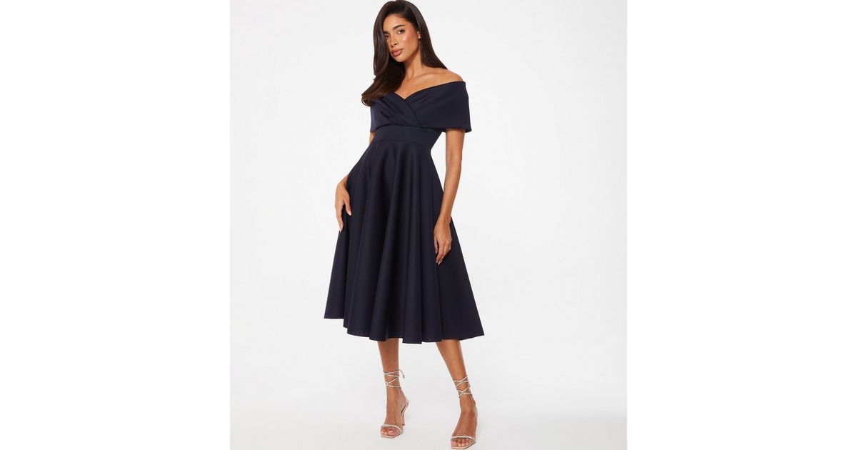 Quiz Navy Scuba Bardot Midi Dress New Look