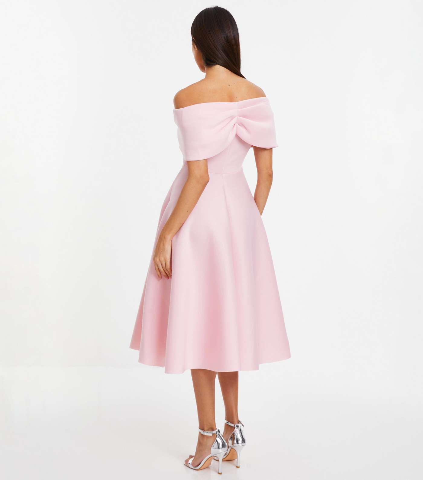 QUIZ Pink Bardot Midi Dress Image 3