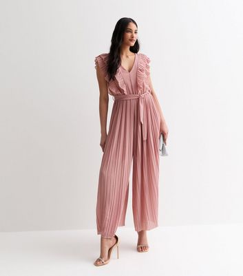 Gini London Pink Ruffle Pleated Jumpsuit New Look