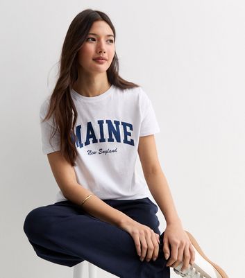 White Cotton Maine Logo T-Shirt New Look