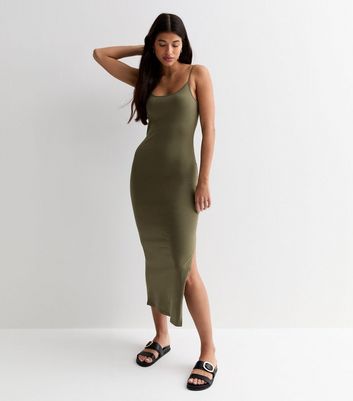 Tall Khaki Cotton Strappy Midi Dress New Look